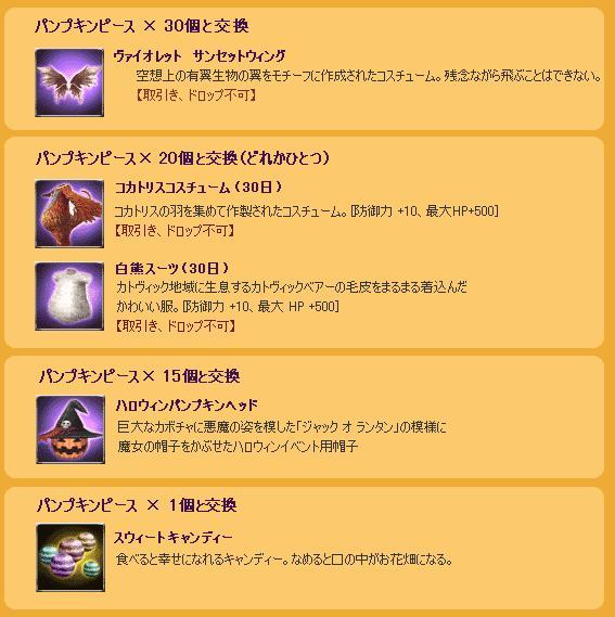 交換できるアイテム一覧