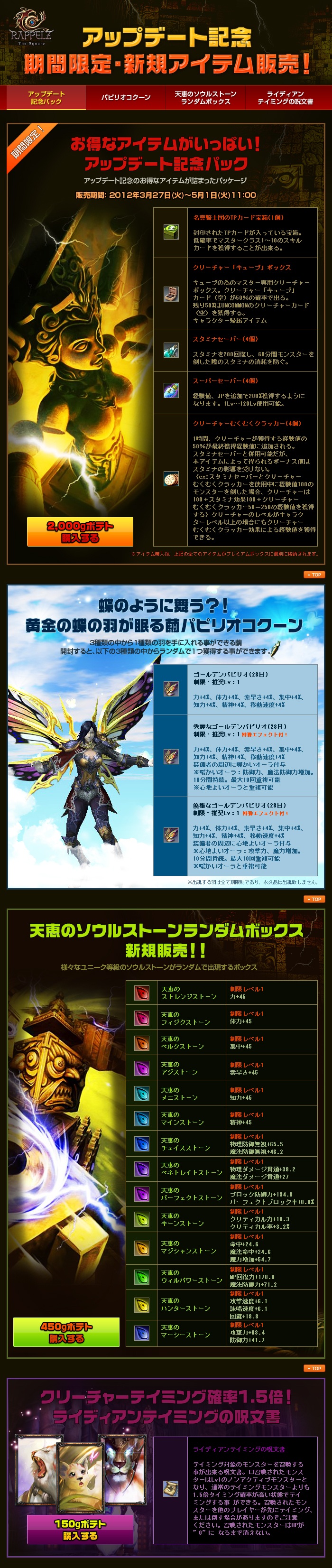期間限定アイテム、新規アイテム