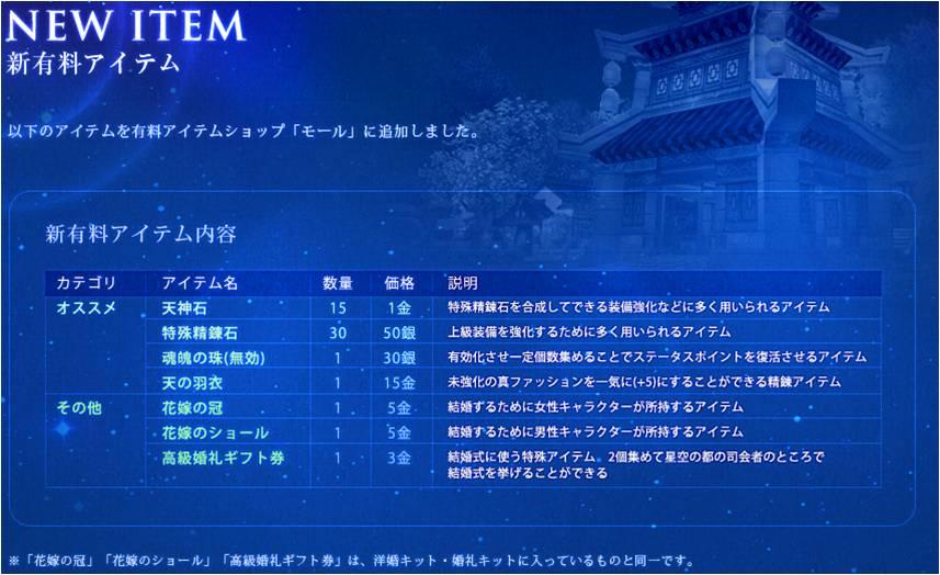 新有料アイテム」一覧